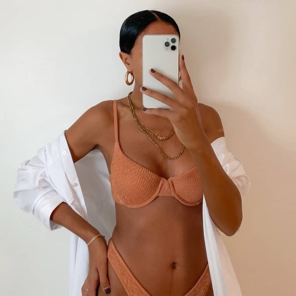 TJ Swim Cleo Blush Crinkle Fabric Push Up Bikini Top Size Small - Picture 3 of 10